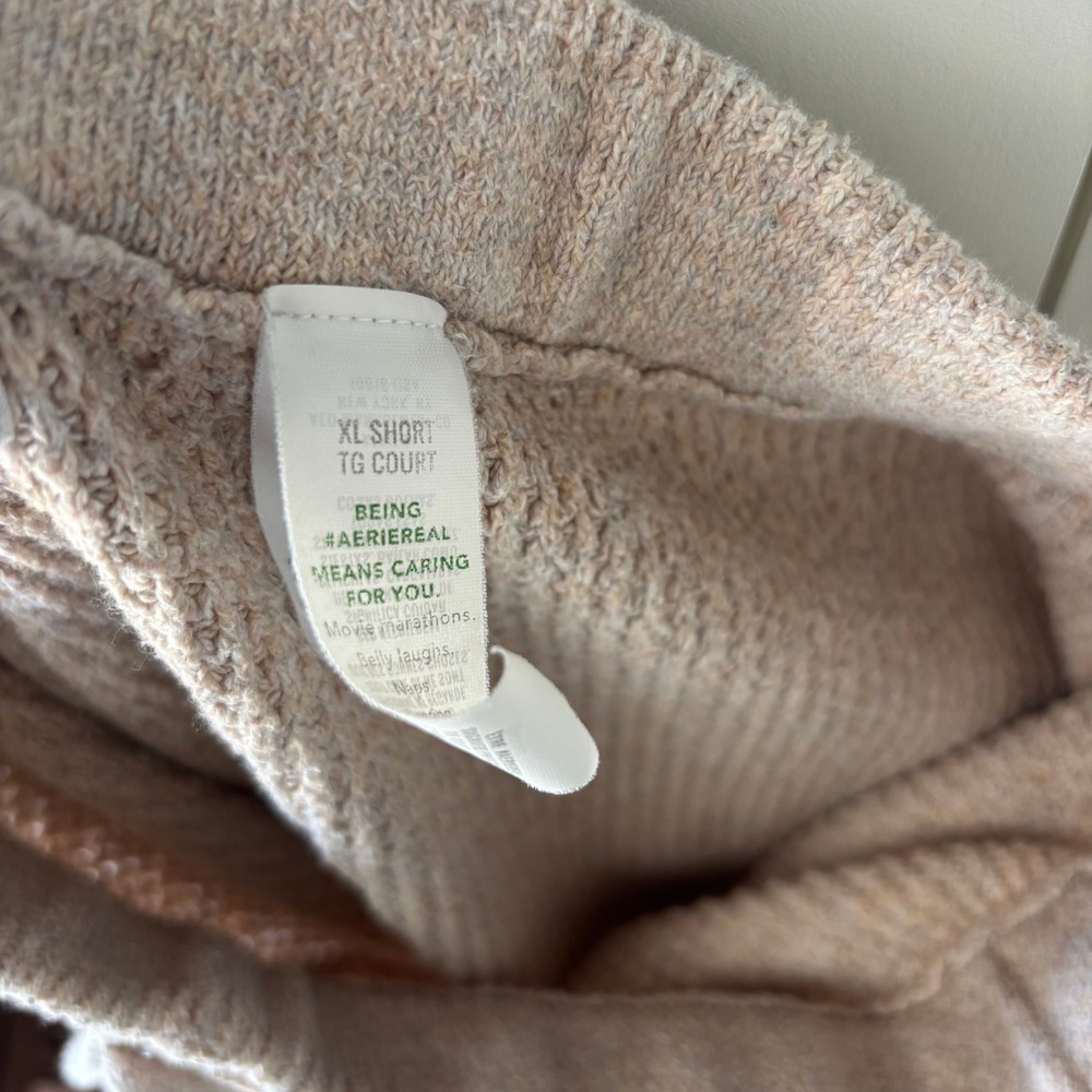 Aerie Cozy Thermal Waffle Knit Lounge Set sweater & wide leg pants L/XL short - Picture 9 of 10